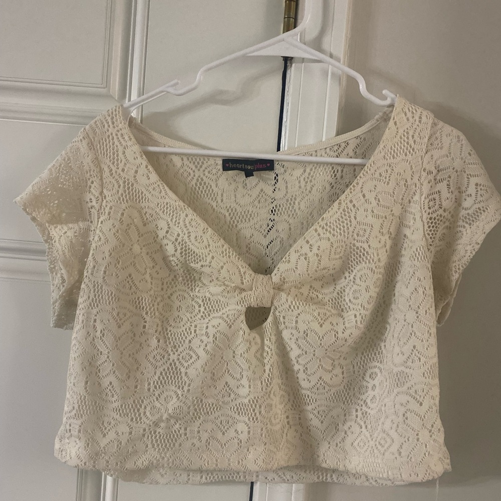 Xhilaration Cream Lace Crop Top with Bow Detail